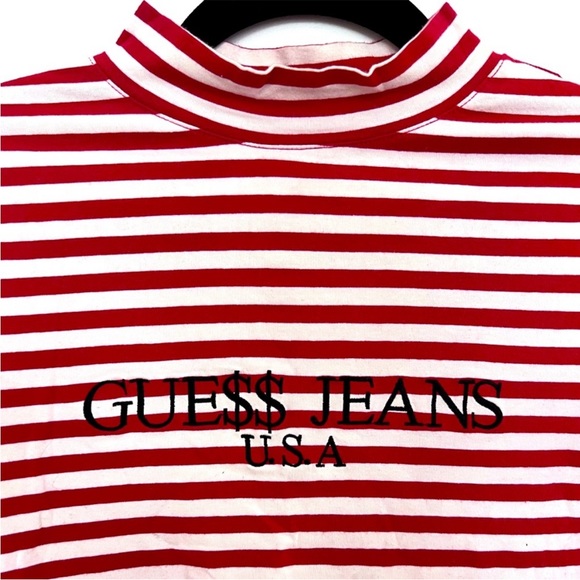 Guess X A$ap Rocky Shirt Women’s Large Red White Striped Mock Neck - Picture 2 of 4